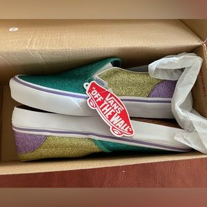 VANS Classic Slip On Mermaid Glitter Juniors Sz 6 W7 Shoes Purple Green Yellow